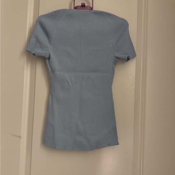 Light Blue Ribbed Short Sleeve Top - Picture 3 of 8